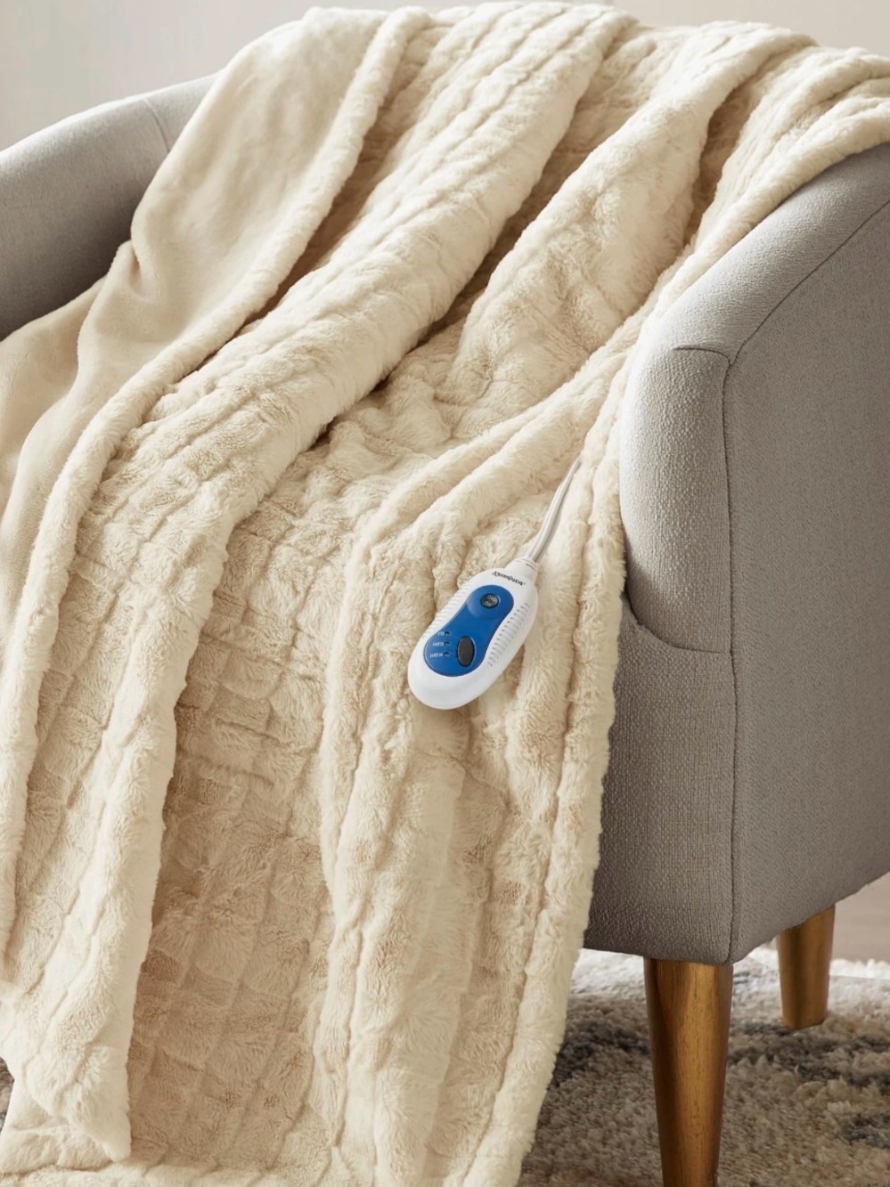 Beautyrest Duke Faux Fur Heated Throw 50x70 Ivory 3 Setting Extra Safety New